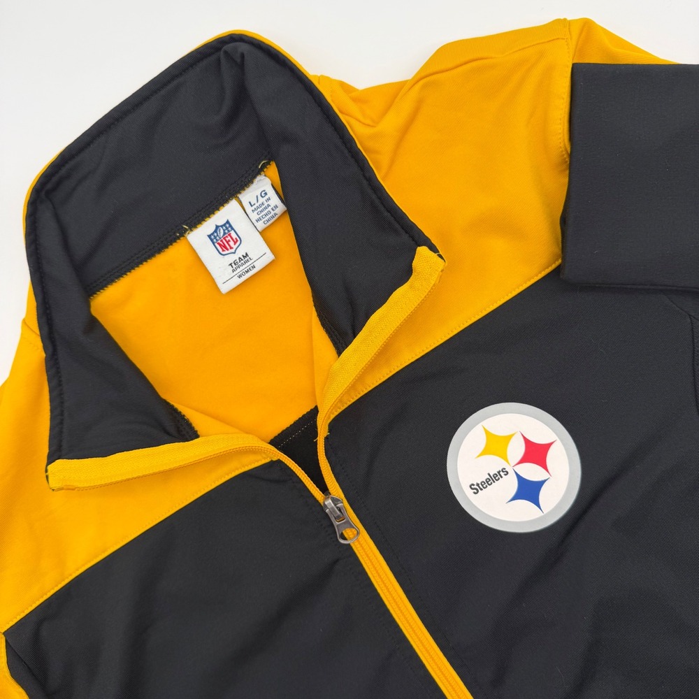 NFL Team Apparel Pittsburgh Steelers Track Jacket Womens L Black Gold Full Zip